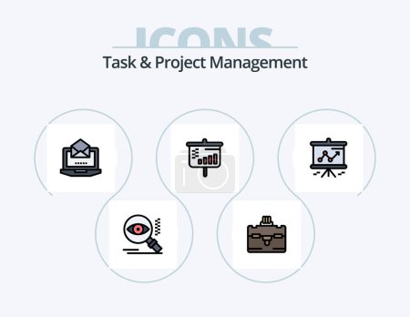 Téléchargez les illustrations : Ligne de gestion de tâche et de projet rempli Icône Pack 5 Icône Design. les affaires. le temps. profil. fichier - en licence libre de droit