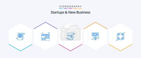 Téléchargez les illustrations : Startups And New Business 25 Blue icon pack including contact. money. project. grow. currency - en licence libre de droit