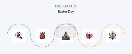 Téléchargez les illustrations : Easter Line Filled Flat 5 Icon Pack Including easter. celebration. church. heart. easter - en licence libre de droit