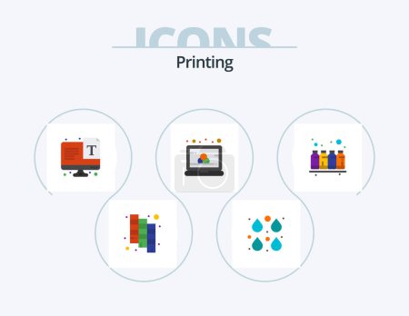 Ilustración de Printing Flat Icon Pack 5 Icon Design. color. screen. screen. laptop. color - Imagen libre de derechos