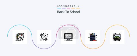 Téléchargez les illustrations : Back To School Line Filled Flat 5 Icon Pack Including image. pencil. education. pot. school - en licence libre de droit