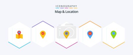 Illustration for Map and Location 25 Flat icon pack including . pin. location. marker. location - Royalty Free Image