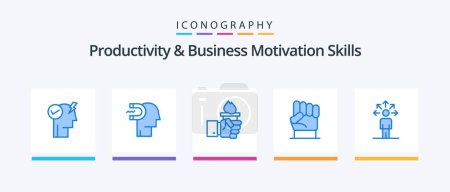 Ilustración de Productivity And Business Motivation Skills Blue 5 Icon Pack Including power. hand. lead. freedom. leadership. Creative Icons Design - Imagen libre de derechos