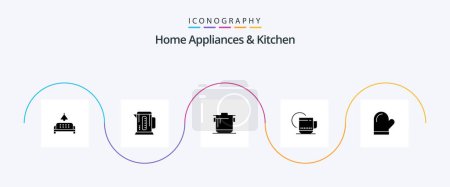 Ilustración de Home Appliances And Kitchen Glyph 5 Icon Pack Including kitchen. cook. machine. rice. cooker - Imagen libre de derechos