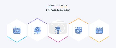 Téléchargez les illustrations : Nouvel An chinois 25 pack icône bleue, y compris l'événement. calendrier. chinois. symbole. Chine - en licence libre de droit