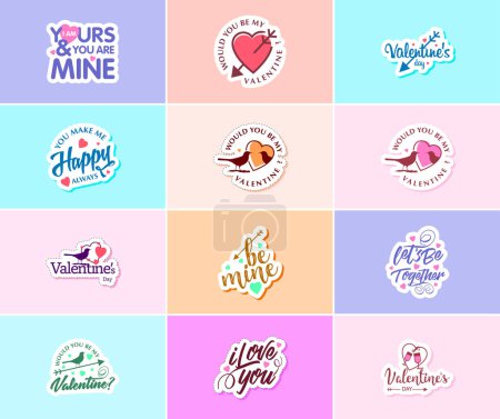 Illustration for Valentine's Day: A Time for Sweet Words and Beautiful Image Stickers - Royalty Free Image
