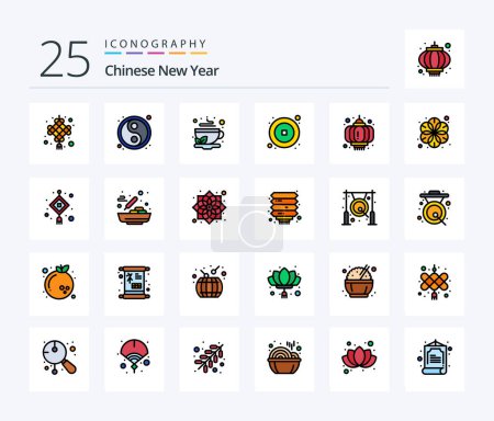 Illustration for Chinese New Year 25 Line Filled icon pack including year. chinese. yin yang. coin. new - Royalty Free Image