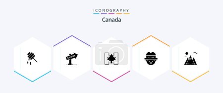 Téléchargez les illustrations : Pack d'icônes Canada 25 Glyphe inclus. montagne. automne. paysage. jardinier - en licence libre de droit