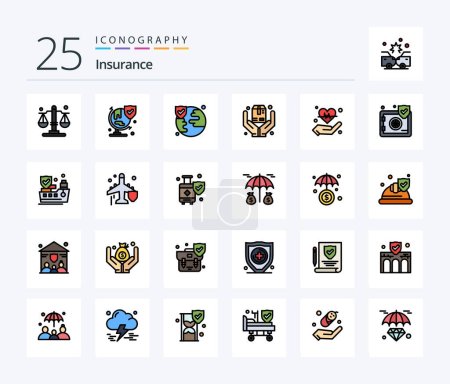 Illustration for Insurance 25 Line Filled icon pack including heart. hold. insurance. hand. safe - Royalty Free Image