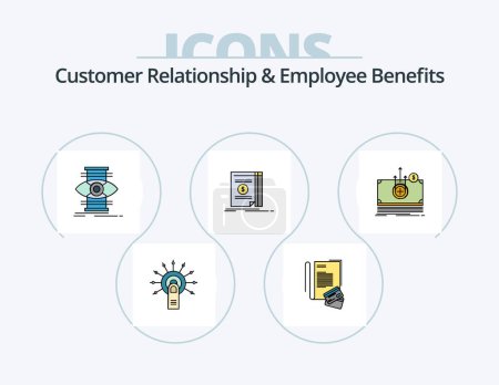 Ilustración de Customer Relationship And Employee Benefits Line Filled Icon Pack 5 Icon Design. success. layout. hospital. presentation. items - Imagen libre de derechos