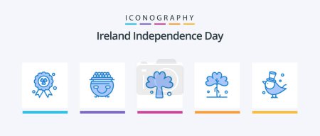 Téléchargez les illustrations : Irlande Independence Day Blue Pack de 5 icônes inclus. Mon chou. Le trèfle. voler. plante. Icônes créatives Design - en licence libre de droit
