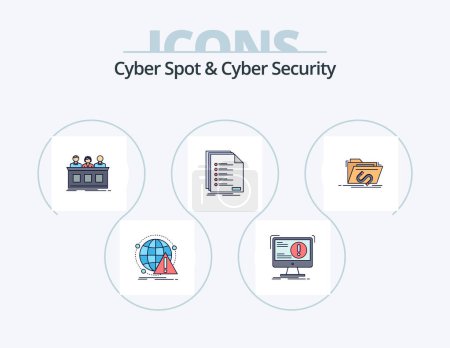 Ilustración de Cyber Spot And Cyber Security Line Filled Icon Pack 5 Icon Design. monitoring. access. listing. rules. leader - Imagen libre de derechos