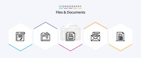 Illustration for Files And Documents 25 Line icon pack including email. address. download. office. file - Royalty Free Image