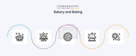 Téléchargez les illustrations : Ensemble d'icônes de la ligne de cuisson 5 incluant le dessert. gâteau. Des gâteaux. cuisson au four. pizza - en licence libre de droit