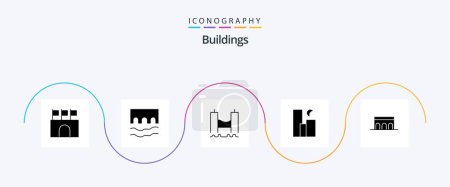 Ilustración de Buildings Glyph 5 Icon Pack Including moon. city. monument. river. harbor - Imagen libre de derechos