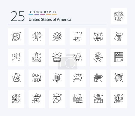 Ilustración de Usa 25 Line icon pack including american. summer. state. drink. badge - Imagen libre de derechos