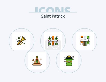 Téléchargez les illustrations : Saint Patrick Line Filled Icon Pack 5 Icon Design. day. festival. pot. day. irish day - en licence libre de droit