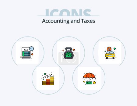 Téléchargez les illustrations : Taxes Line Filled Icon Pack 5 Icon Design. evasion. tax. sheet. schedule. financial statement - en licence libre de droit