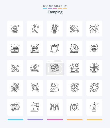 Téléchargez les illustrations : Creative Camping 25 OutLine icon pack  Such As camping. tree. light. jungle. knife - en licence libre de droit