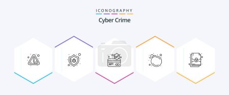 Téléchargez les illustrations : Cyber Crime 25 Line icon pack including . lock. atm card. document. bomb - en licence libre de droit