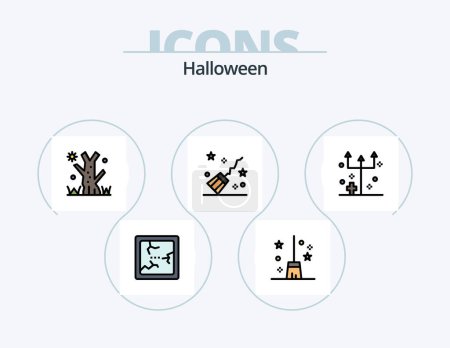 Ilustración de Línea de Halloween llenado Icon Pack 5 Icon Design. .. halloween. vacaciones. dólar. árbol - Imagen libre de derechos