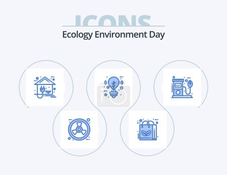 Illustration for Ecology Blue Icon Pack 5 Icon Design. lighting. eco. recycle. bulb. home - Royalty Free Image