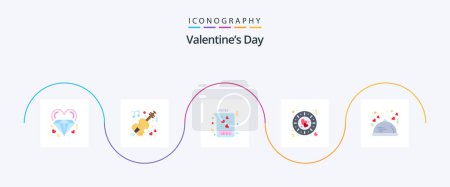 Téléchargez les illustrations : Valentines Day Flat Pack de 5 icônes Dîner inclus. plaque. mariage. amour. amour - en licence libre de droit