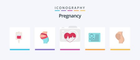 Téléchargez les illustrations : Pregnancy Flat 5 Icon Pack Including beat. heartbeat. pregnancy. heart.. Creative Icons Design - en licence libre de droit