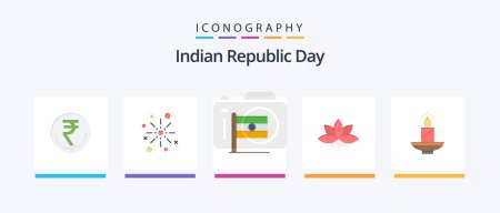 Téléchargez les illustrations : Jour de la République Indienne Appartement 5 Icônes Pack Y compris jour. drapeau. Boum. indienne. festival. Icônes créatives Design - en licence libre de droit