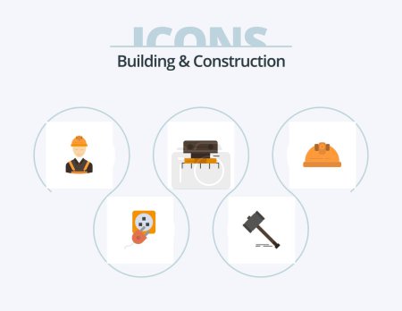 Téléchargez les illustrations : Building And Construction Flat Icon Pack 5 Icon Design. level. construction. gavel. carpenter. worker - en licence libre de droit