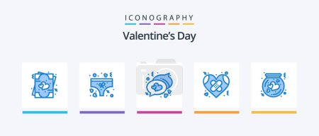 Illustration for Valentines Day Blue 5 Icon Pack Including flask. love. chat. heart. broken. Creative Icons Design - Royalty Free Image