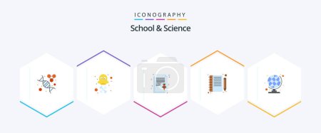 Illustration for School And Science 25 Flat icon pack including geography. study. note. pen. education - Royalty Free Image
