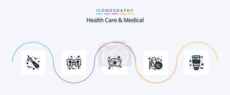 Téléchargez les illustrations : Health Care And Medical Line Filled Flat 5 Icon Pack Including face. urology. wire. ureters. lungs disease - en licence libre de droit