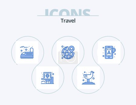 Téléchargez les illustrations : Icône bleue de voyage Pack 5 Icône Design. gps. le. chemin de fer. broche. autour de - en licence libre de droit