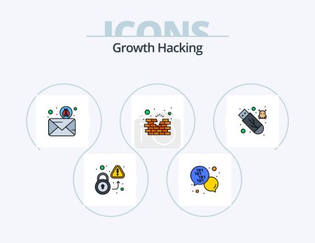 Téléchargez les illustrations : Hacking Line Filled Icon Pack 5 Icon Design. virus. network. secure. database. virus - en licence libre de droit