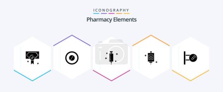 Ilustración de Elementos de farmacia 25 Paquete de iconos de glifos incluyendo perfusión. Bolsa. tableta. médico - Imagen libre de derechos