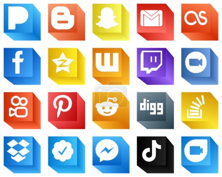 Illustration for 3D Social Media Icons for Presentations 20 Icons Pack such as video. twitch. facebook. wattpad and tencent icons. Unique and high-definition - Royalty Free Image