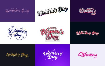 Ilustración de Abstract Happy Women's Day logo with a love vector design in pink. red. and black colors - Imagen libre de derechos