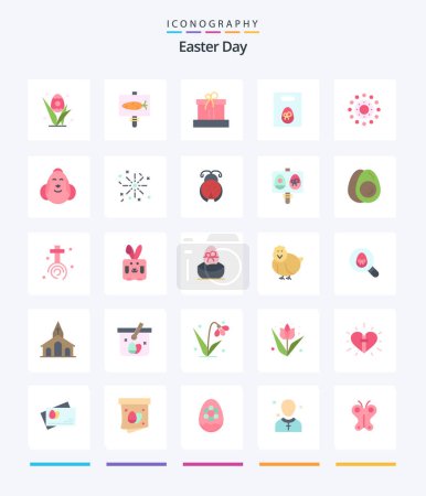 Téléchargez les illustrations : Creative Easter 25 Pack d'icônes plates telles que le printemps. Pâques. cadeau. cadeau. poids - en licence libre de droit