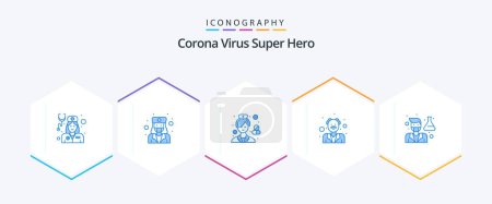 Téléchargez les illustrations : Pack d'icônes Corona Virus Super Hero 25 Blue comprenant le laboratoire. humain. avatar. Docteur. pharmacien - en licence libre de droit