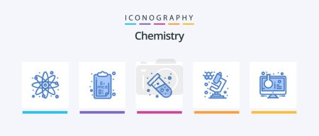 Illustration for Chemistry Blue 5 Icon Pack Including online experiment. science. clip board. microscope. atom. Creative Icons Design - Royalty Free Image