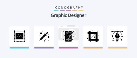 Illustration for Graphic Designer Glyph 5 Icon Pack Including design. designing tool. liquidator. crop tool. mobile. Creative Icons Design - Royalty Free Image