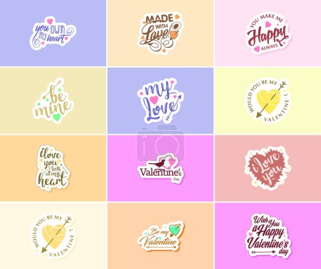 Ilustración de Celebrating Love on Valentine's Day with Beautiful Typography Stickers - Imagen libre de derechos