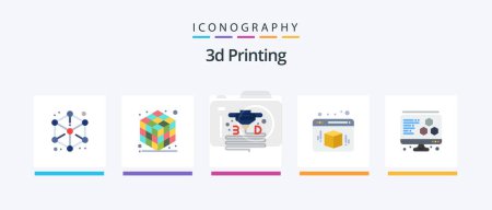 Téléchargez les illustrations : 3d Printing Flat 5 Icon Pack Including d. cube. 3d. box. printer. Creative Icons Design - en licence libre de droit
