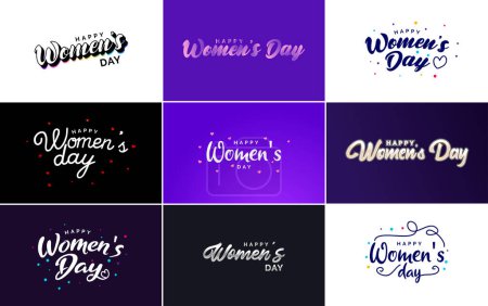 Ilustración de International Women's Day lettering with a Happy Women's Day greeting and love shape suitable for use in cards. invitations. banners. posters. postcards. stickers. and social media posts - Imagen libre de derechos