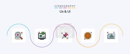 Téléchargez les illustrations : Ux And Ui Line Filled Flat 5 Icon Pack Including site map. map. development. wheel. color - en licence libre de droit