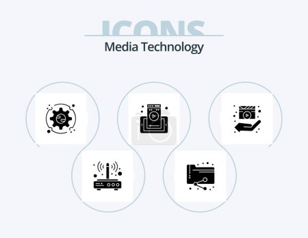 Téléchargez les illustrations : Media Technology Glyph Icon Pack 5 Icon Design. director. phone. folder. mobile. options - en licence libre de droit