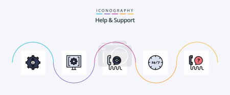 Téléchargez les illustrations : Help And Support Line Filled Flat 5 Icon Pack Including interface. customer. help. service. customer - en licence libre de droit