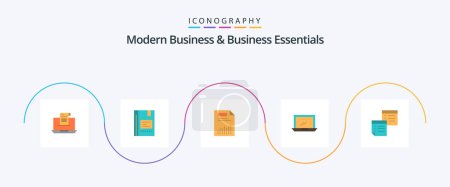 Téléchargez les illustrations : Modern Business And Business Essentials Flat 5 Icon Pack Including finance. business. book. document. notebook - en licence libre de droit