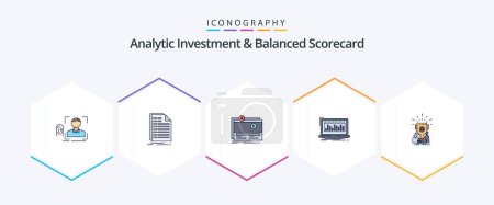 Illustration for Analytic Investment And Balanced Scorecard 25 FilledLine icon pack including index. data. invoice. website. fundraising - Royalty Free Image